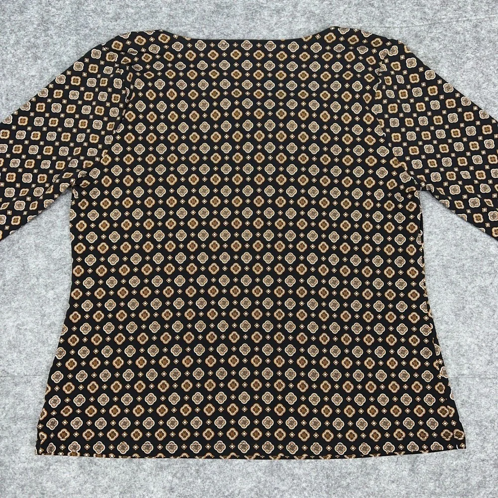 Michael Kors Top Womens Large Black Gold Medallion Draped‎ Neck Blouse Shirt